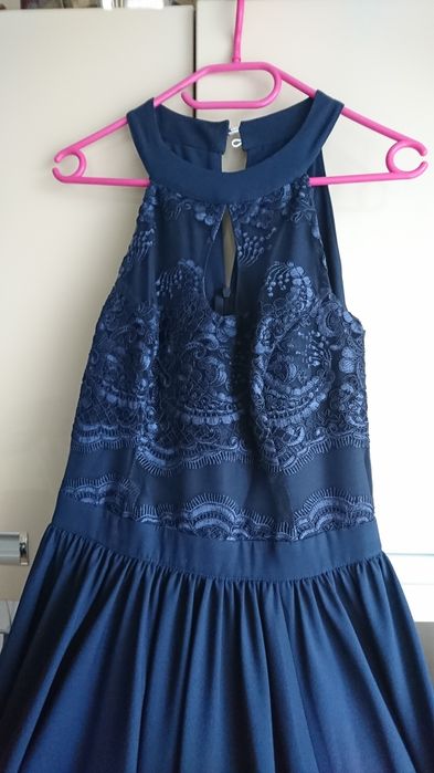 Niebieska/granatowa sukienka maxi, długa, na wesele, koktajlowa r. 36