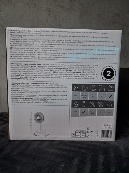 Wentylator biurkowy z oscylacją 30 cm