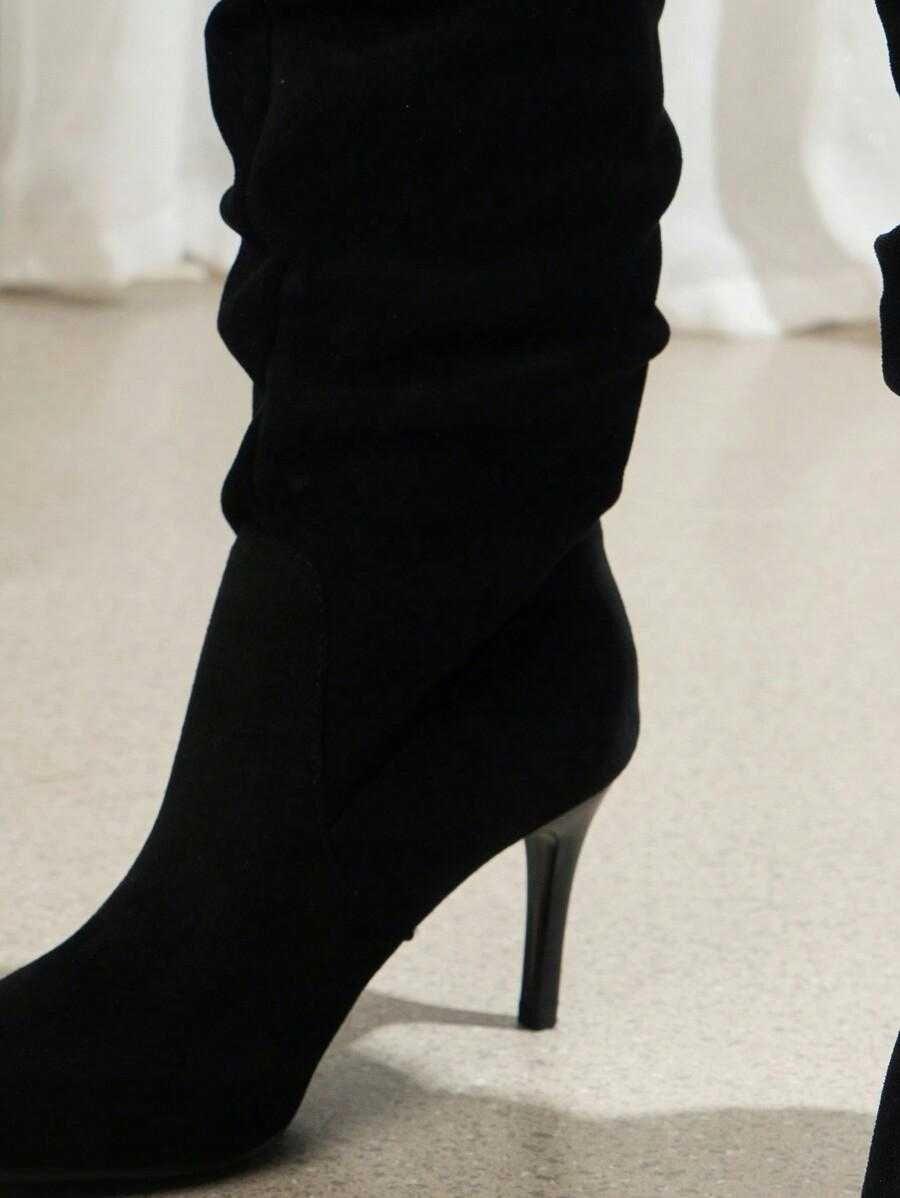 Shein czarne marszczone kozaczki 40.5 na szpilce 8 cm