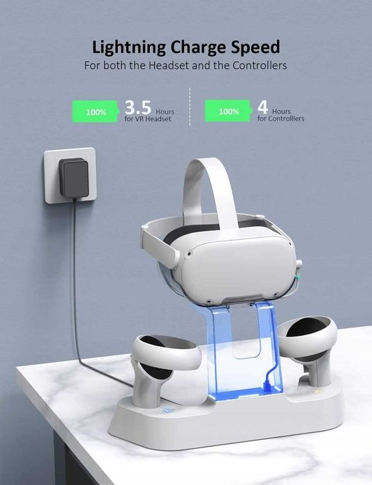 Stacja ładująca LED do gogli kontrolerów Oculus Quest VR biała