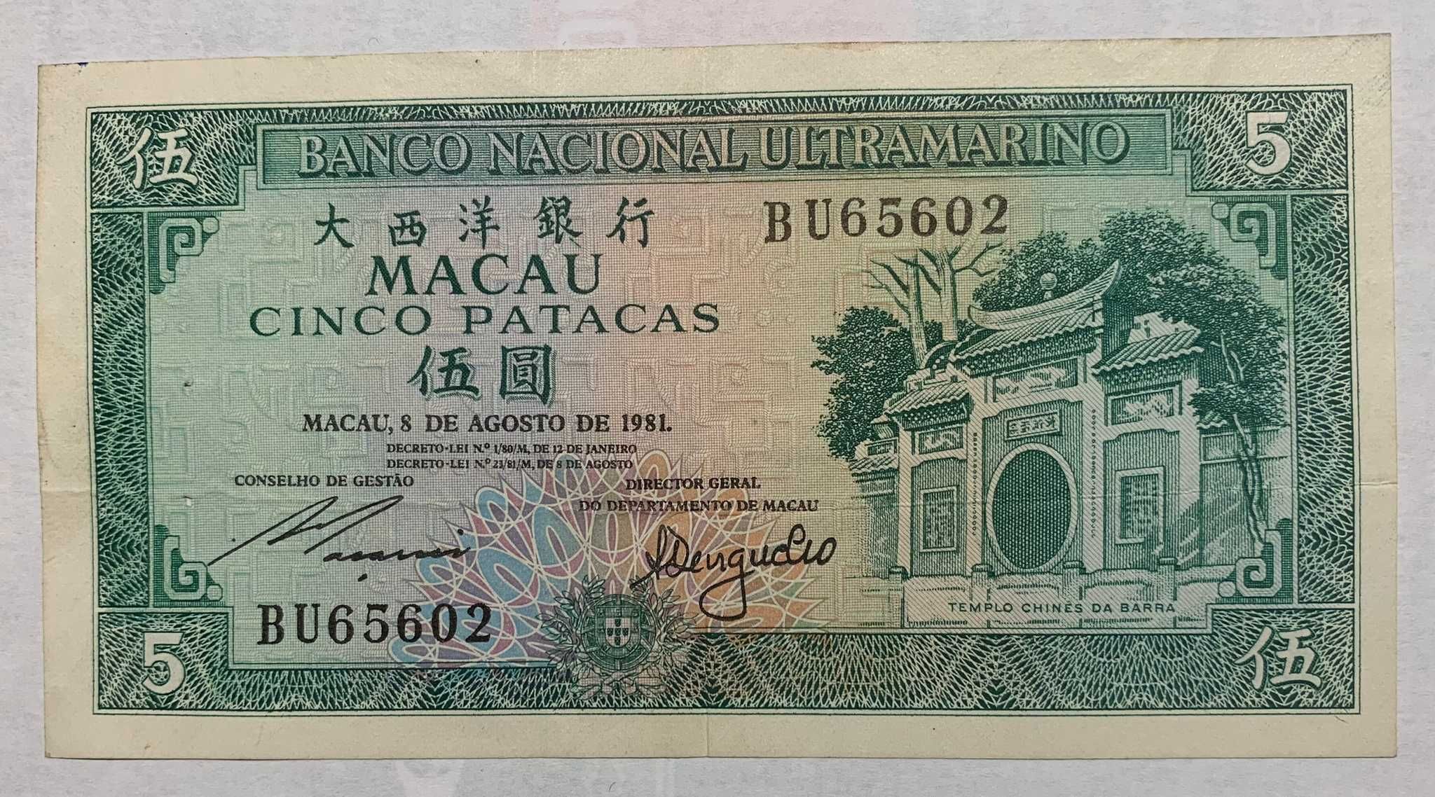 Nota Portugal Macau BNU - 5 Patacas
