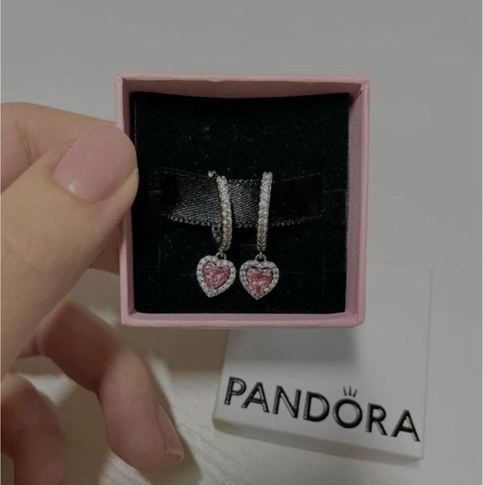 Жіночі срібні сережки з ореолом pandora рожеве біле червоне синє серце