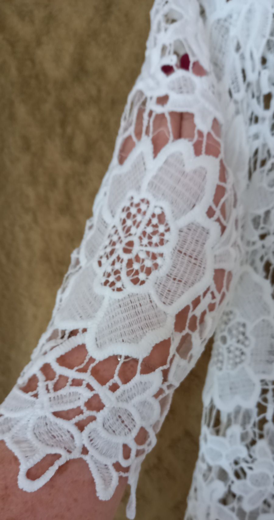 Biała Boho sukienka tunika narzutka koronkowa taliowana na plażę roz M