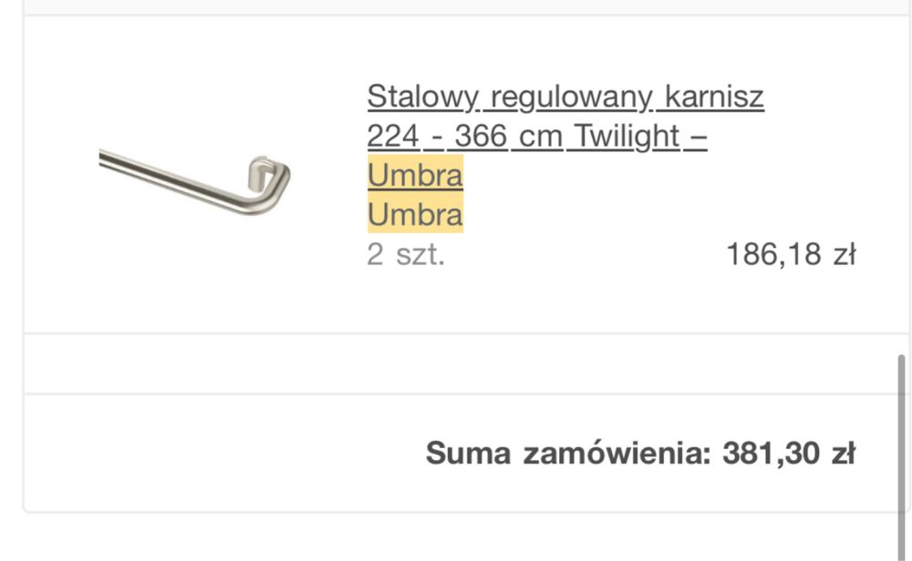 Karnisze umbra twilight single 224-336 cm