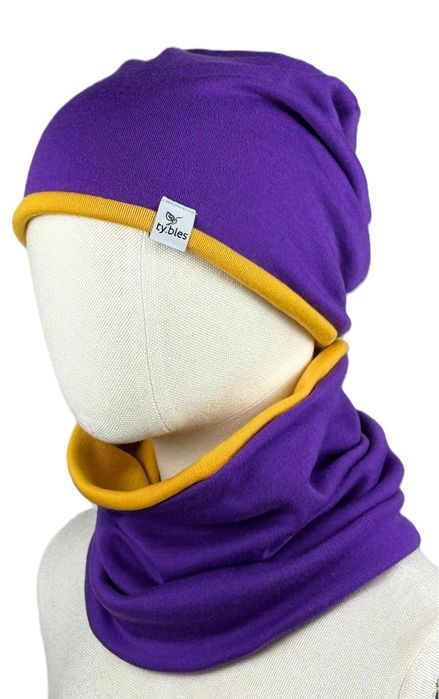 Zestaw wełniany komin czapka dwuwarstwowa 100% wełna wool merino