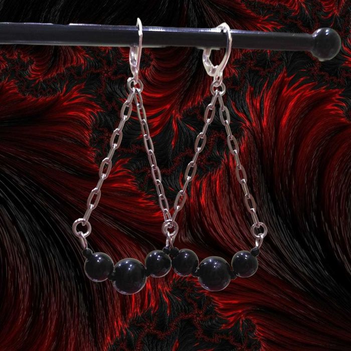 Kolczyki czarne rękodzieło handmade koraliki szklane stal chirurgiczna