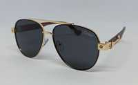 Cartier очки капли мужские черные в золотом метале дужки коричневые