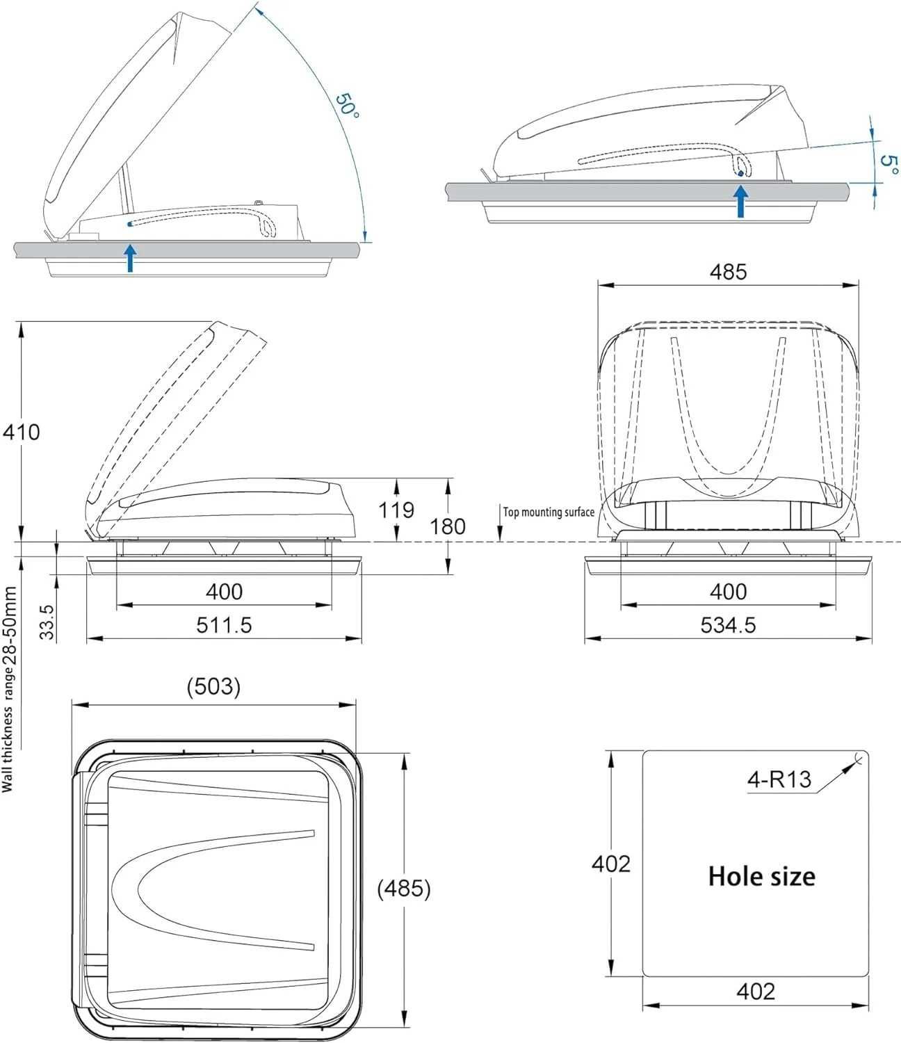 Clarabóia Carbest (40×40)(LED!) (Autocaravana / Campervan)
