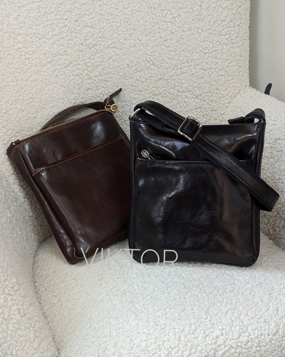 Мужская кожаная итальянская сумка без клапана VERA PELLE Шкіряна сумка