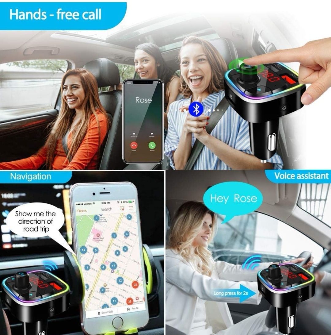 Samochodowy nadajnik FM Bluetooth 5.0, QC3.0, bezprzewodowy adapter