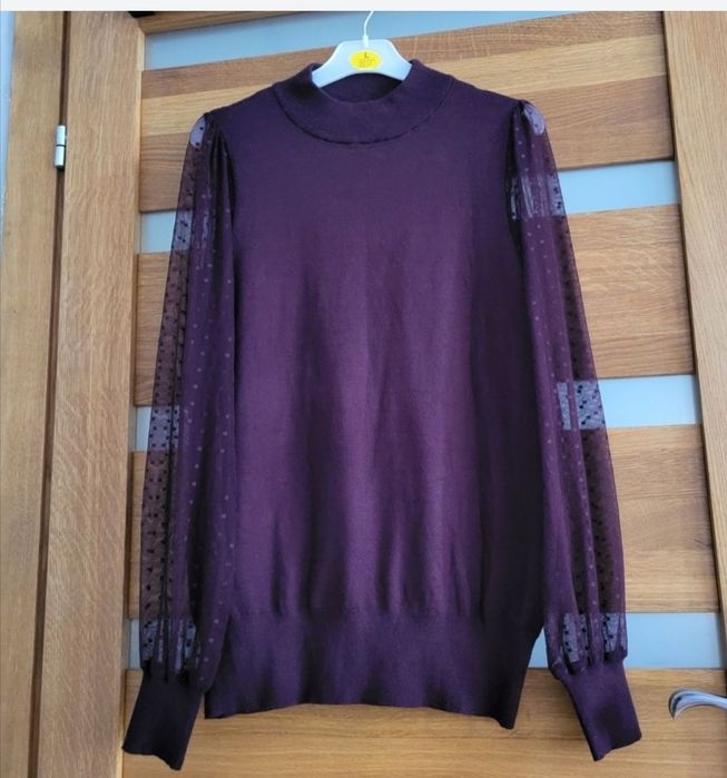 Світла кофта з в'язаними рукавами в сітку у розмірі XL, кольору фіолет