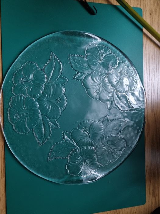 Patera na ciasto hibiskusy szkło włoskie