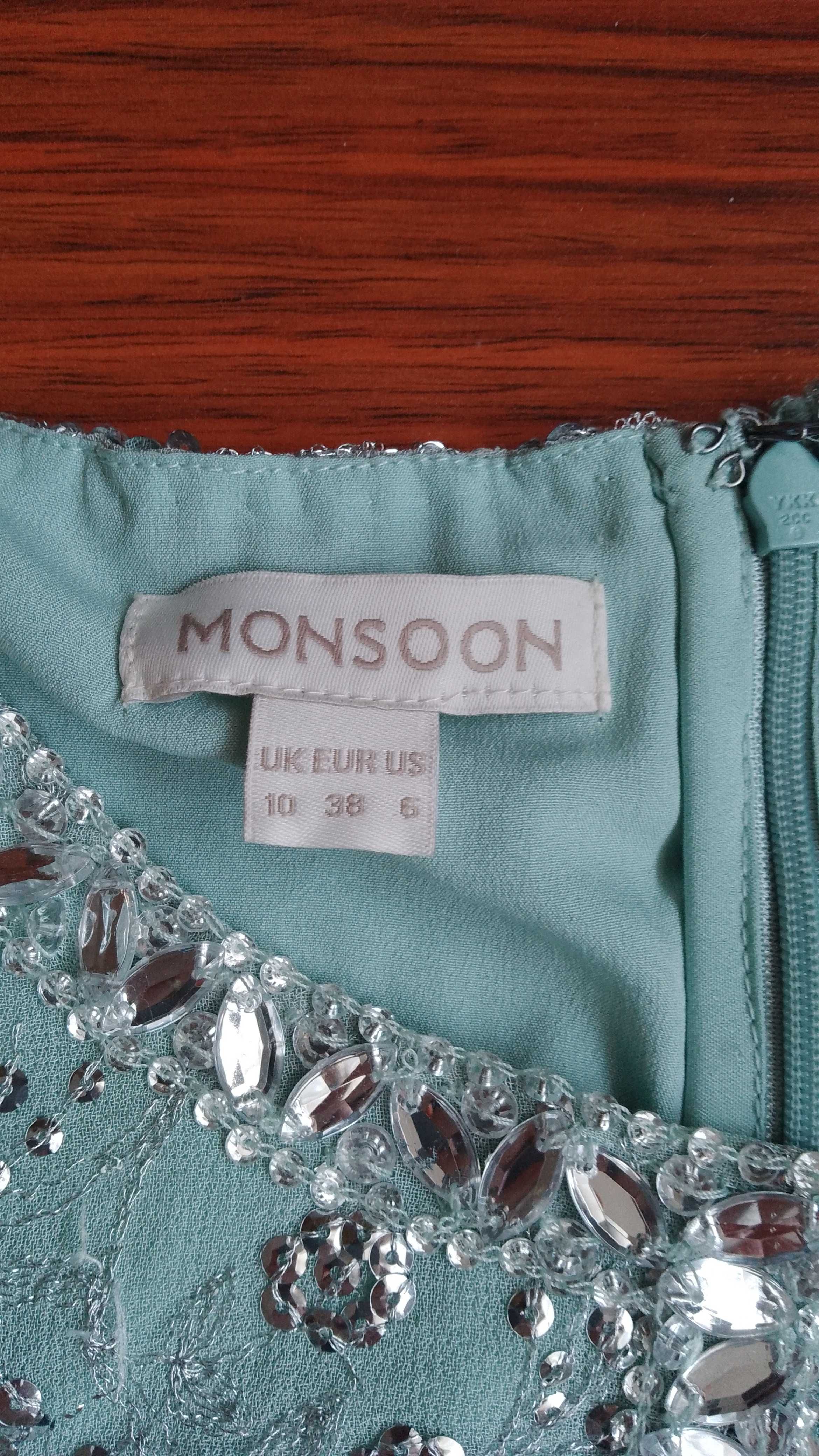 sukienka wyjściowa Monsoon 36 błyszcząca ozdobna koraliki krótki rękaw