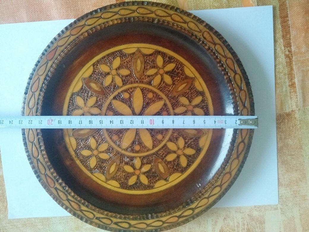 Drewniany talerz -vintage,PRL, Cepelia