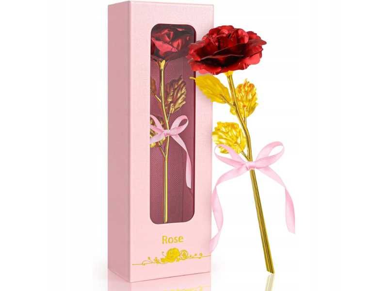 Wieczna Róża Idealny Prezent na Walentynki dla Dziewczyny Pozłacana