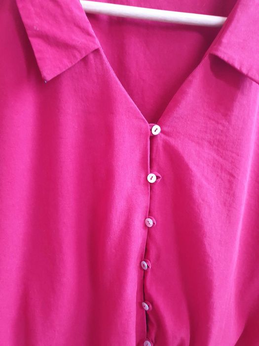 Burgundowa czerwona bluzka koszula lyocell wiązana z przodu Zara 34 36