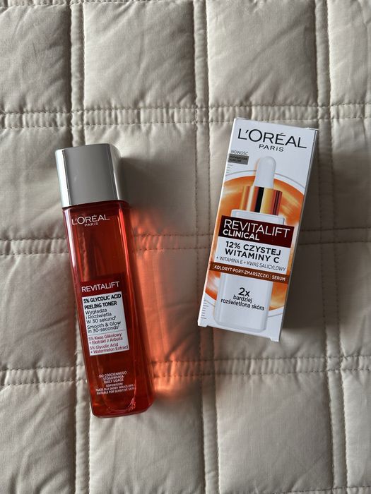 zestaw kosmetyków glikolowy tonik oraz serum z witaminą C L’oreal