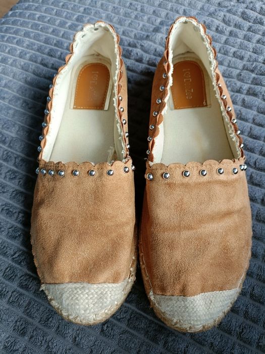Brązowe espadryle srebrne dżety lekkie słomkowe na lato DeeZee r.40