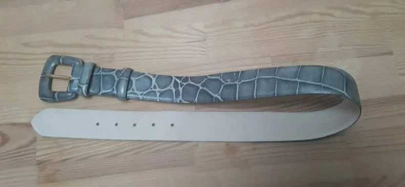 BOGNER nowy pasek skórzany 70 cm szary jasny szeroki 4 cm skóra węża