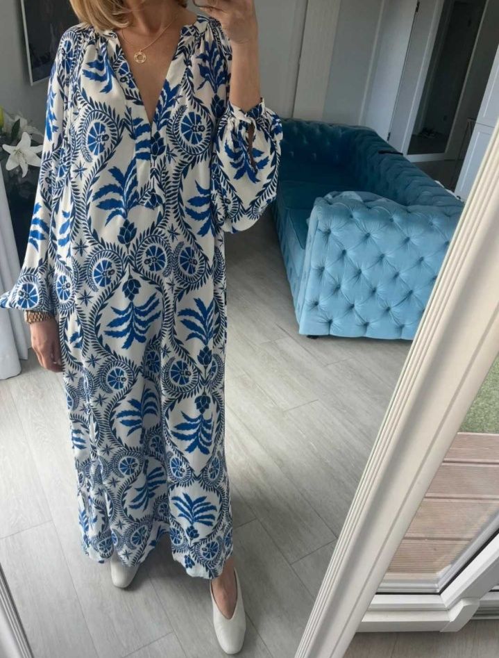 H&M długa maxi Boho orientalna sukienka wzory XXL