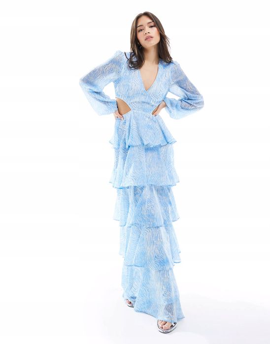 Pretty Lavish 34 Xs Sukienka Maxi Wzorzysta Cut Blue J24851