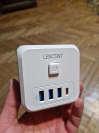 Трійник, подовжувач живлення Lencent Wall USB Socket