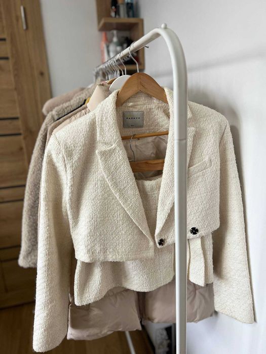 молочний твідовий костюм papaya / костюм піджак і спідниця