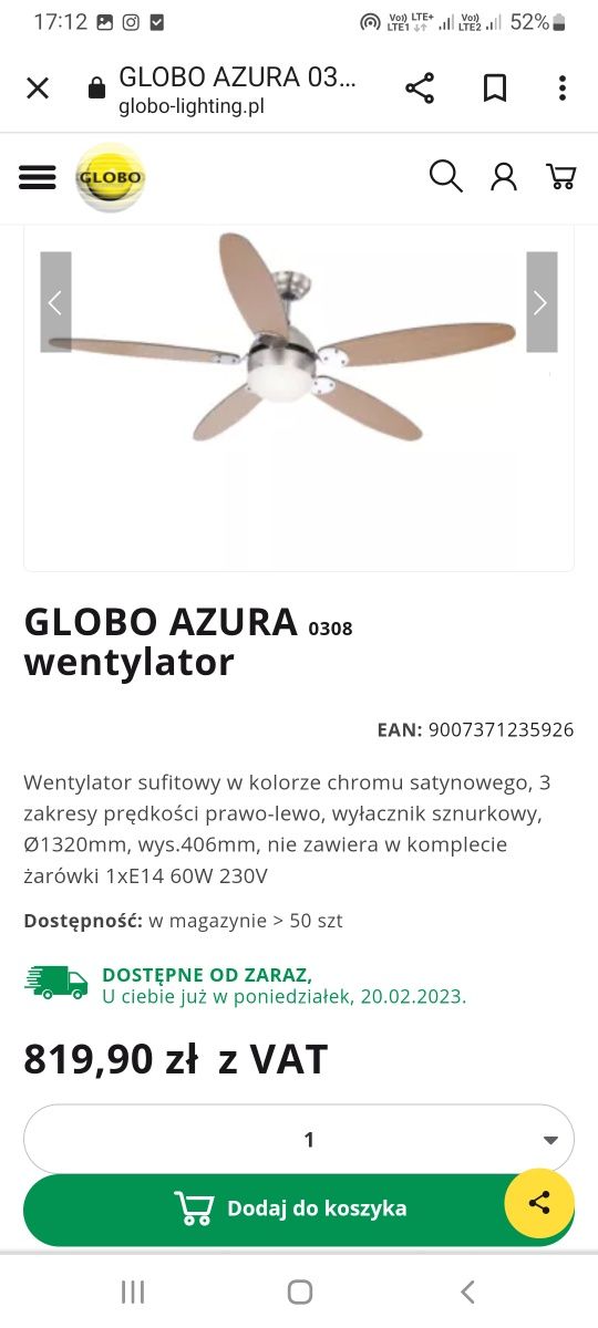 Wentylator Sufitowy Azura 0308