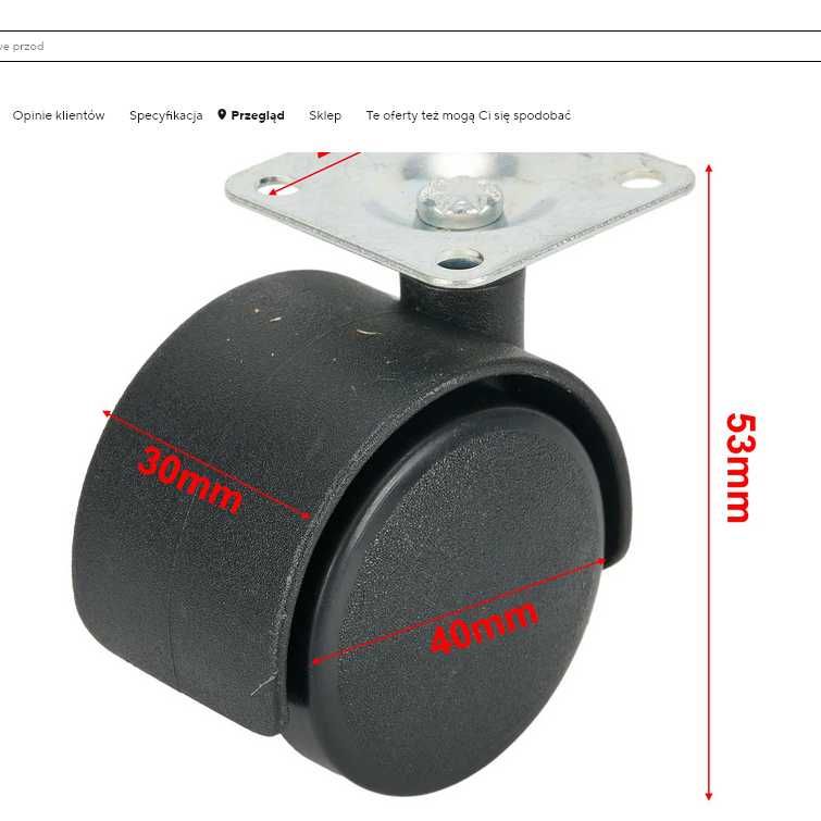 Kółka obrotowe do mebli krzeseł biurowych Zestaw 4 szt 40mm