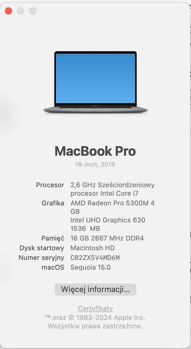 Macbook 16 Pro - AMD Radeon Pro 5300M 4GB, 16GB RAM, 512GB SSD, i7