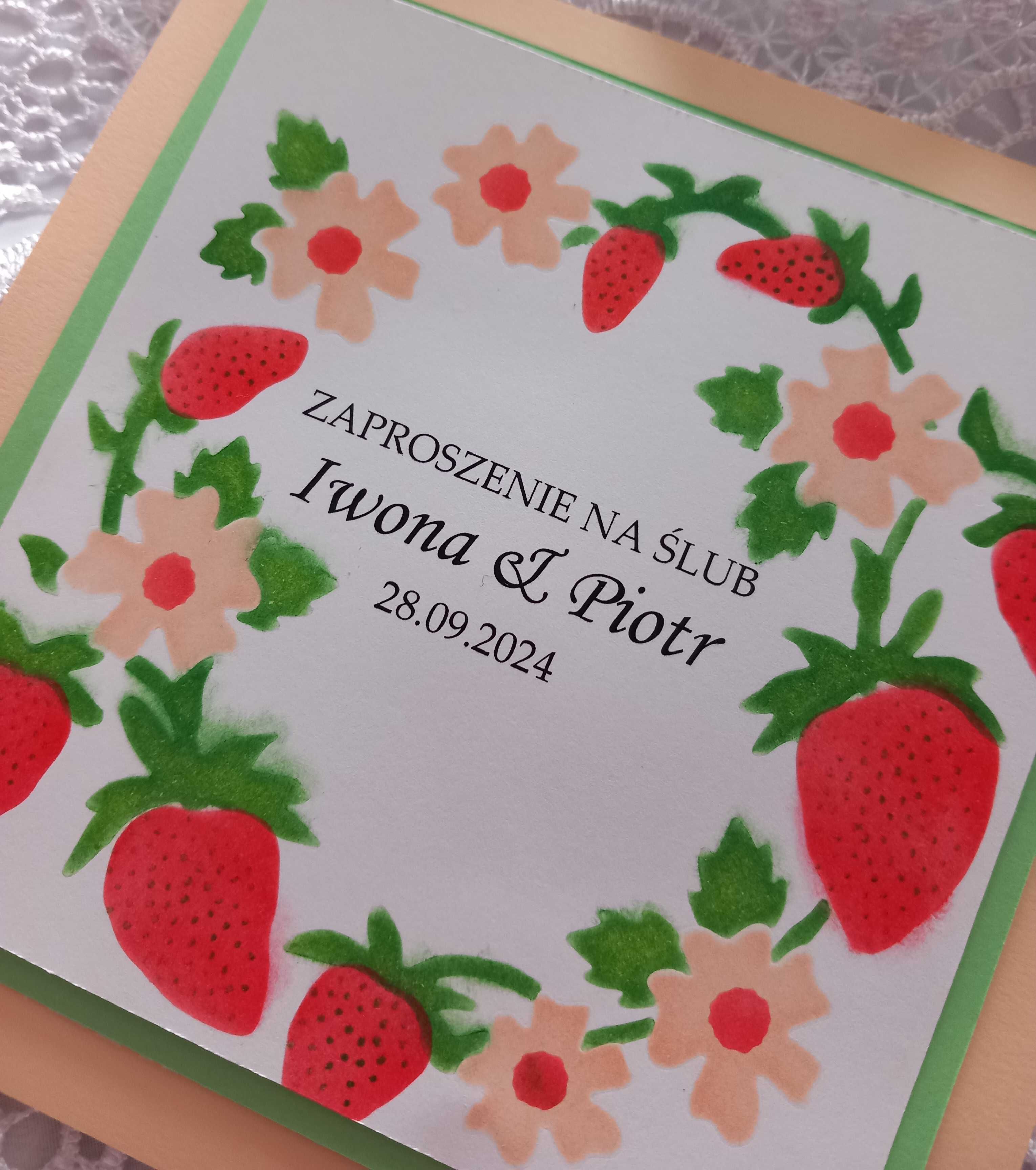 Zaproszenie ślub truskawki handmade recznie wykonane