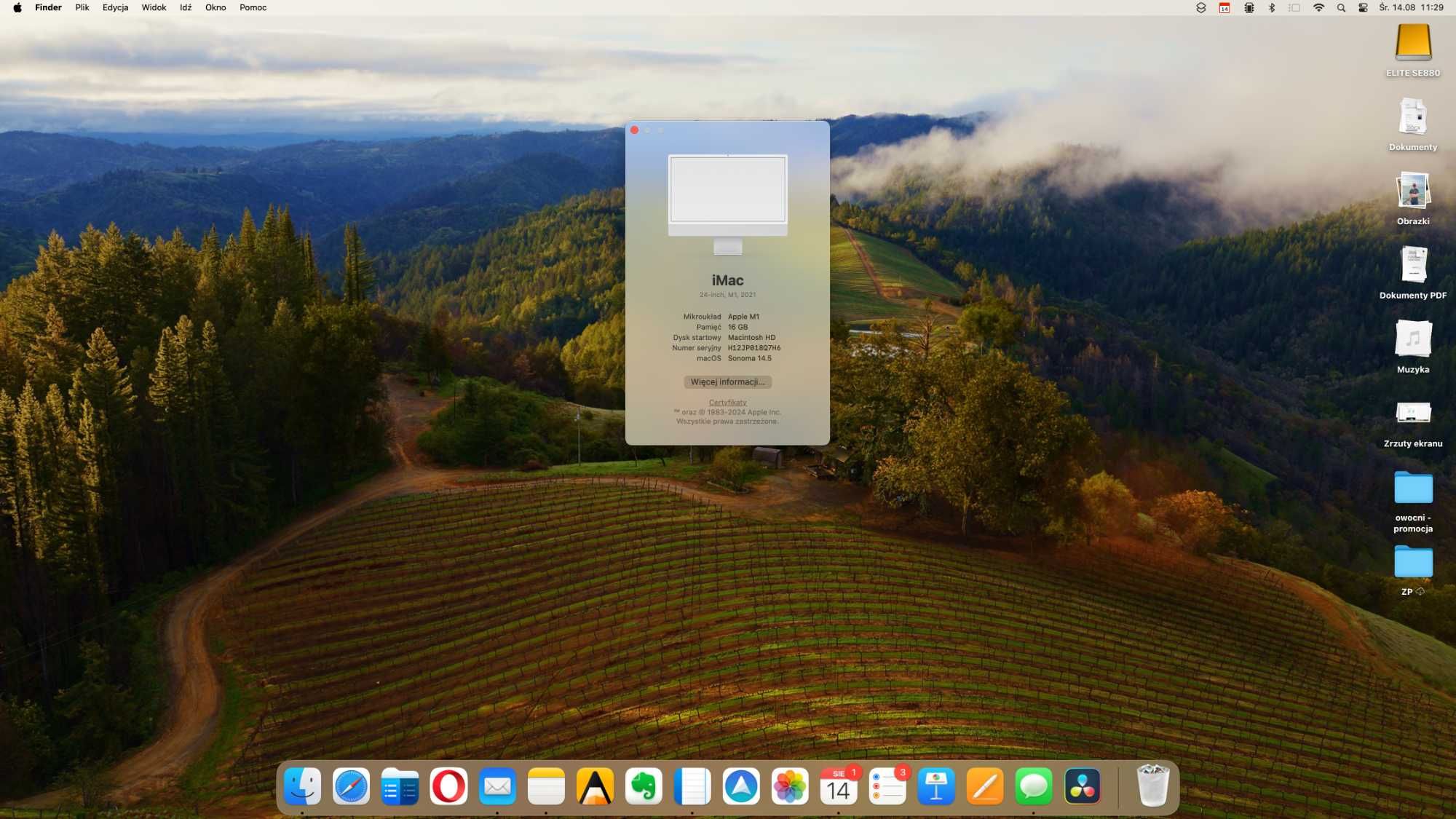 iMac 24 M1 16GB RAM 256GB dysk SSD
