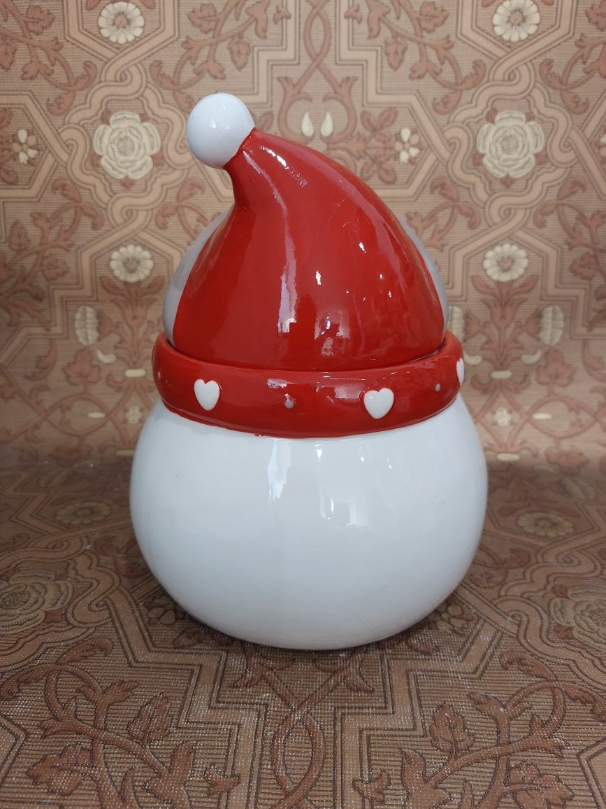 Ceramiczny bałwanek pojemnik na ciastka cukierki słodycze