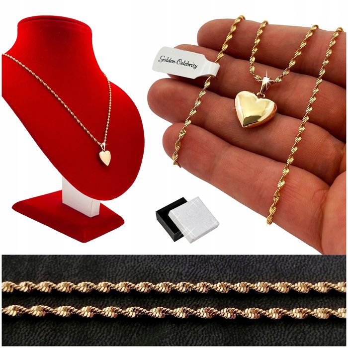Złoty Damski Naszyjnik Serce Pełne / Łańcuszek Z Zawieszką + Dedykacja