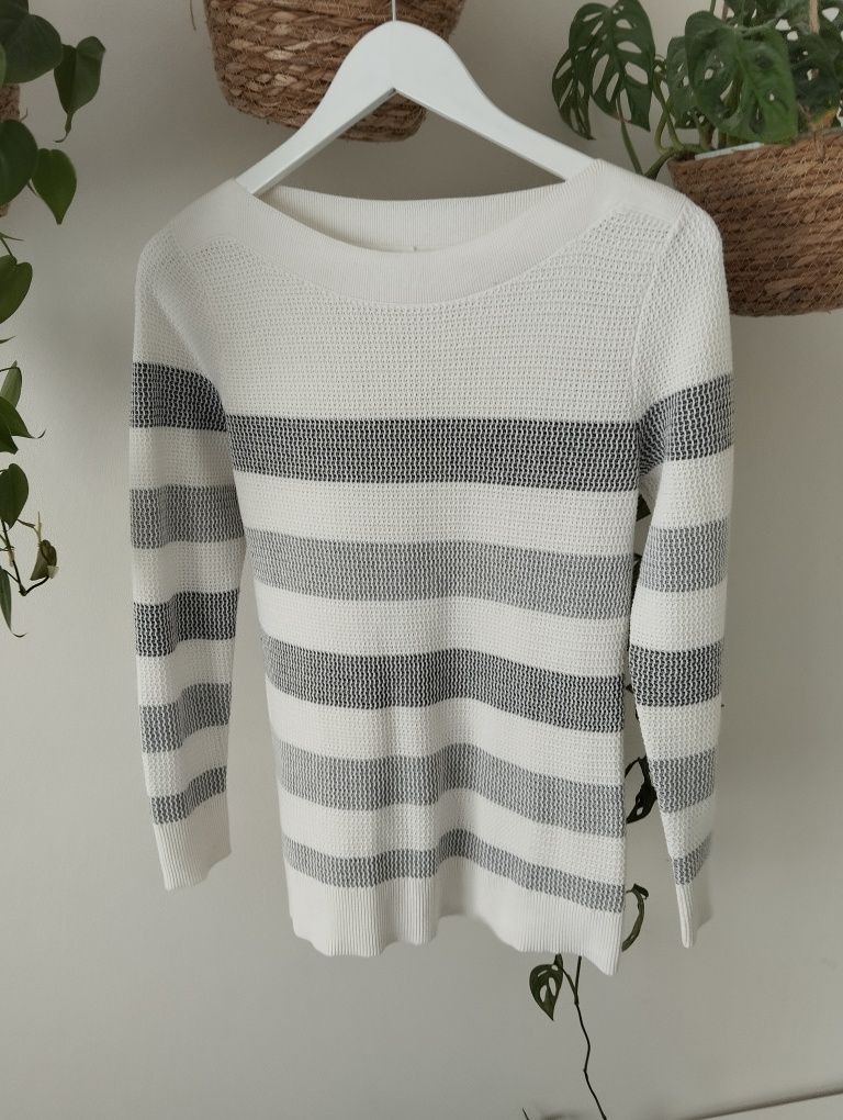 Jesienny sweter w paski, biało szary r.34 XS Market&Spruce
