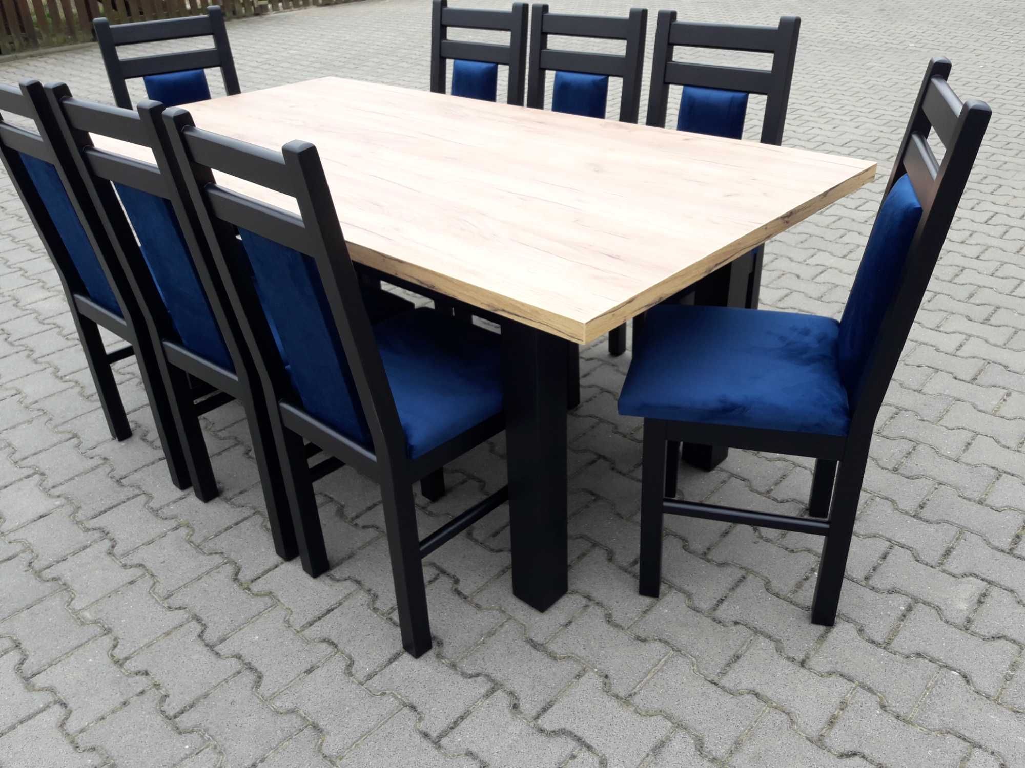 Stol 185/244x95 x76 i 8 krzesel czarny mat blat dab craft złoty lofl