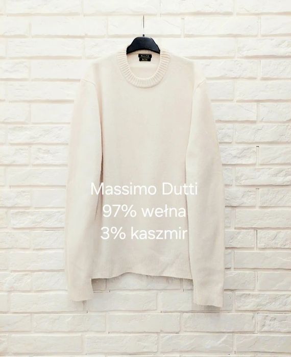 Sweter 97% wełna 3% kaszmir ecru gruby splot vintage
