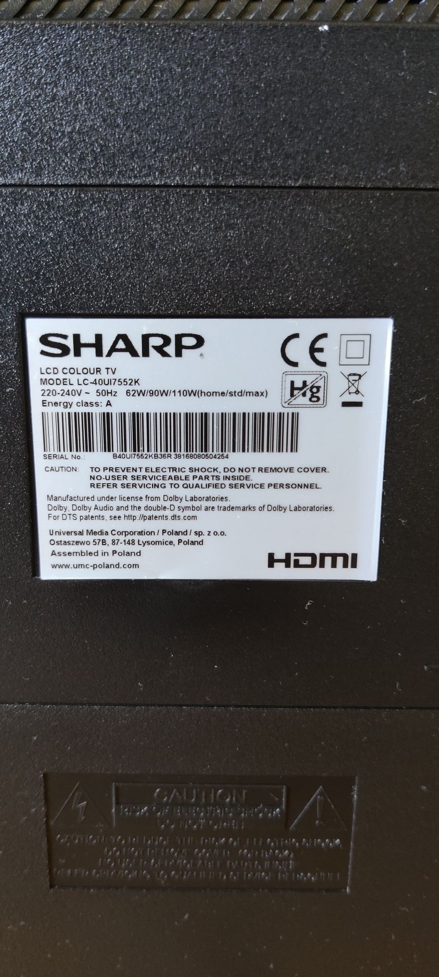 Tv Smart Sharp 40 " LC-40UI7552K matryca uszkodzona