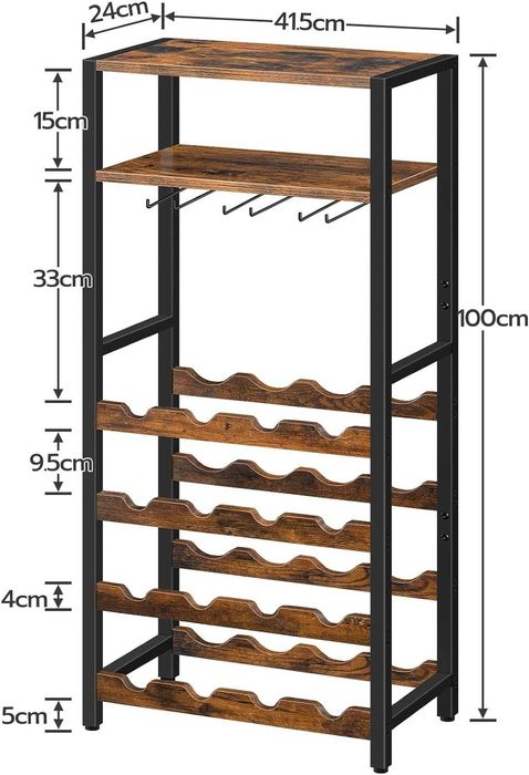 Garrafeira para vinho, copos e duas prateleiras extra 41,5 x24 x100 cm