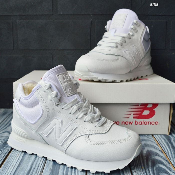 New Balance 574 кросівки Жіночі шкіряні зимові з хутром білі