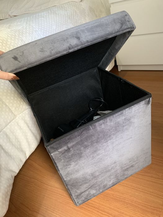 Puff c/ Arrumação - Cinza Escuro (Veludo)