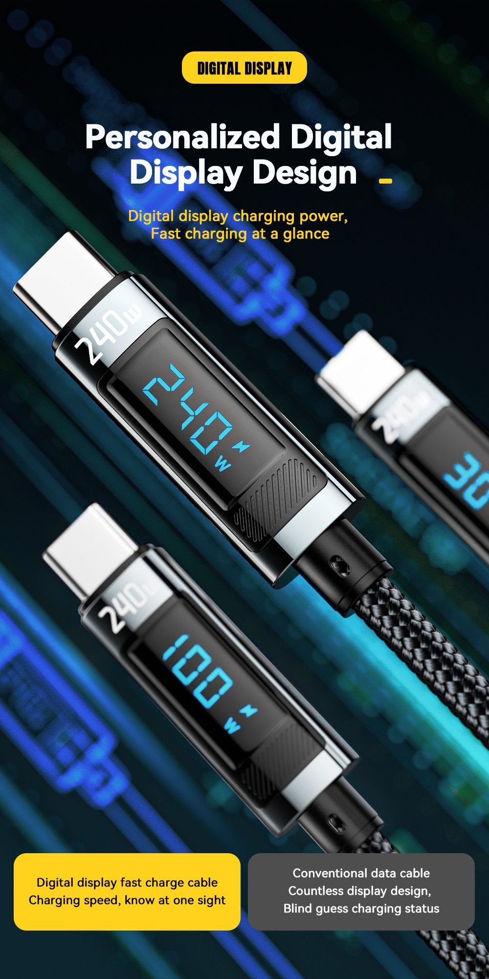 Кабель Essager PD3,1 240W 2 метра з дисплеєм.
