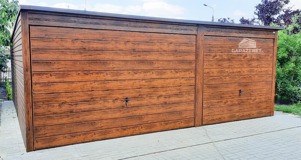 GARAŻ BLASZANY 6m x 6m 2x Brama Uchylna Drewnopodobny 6X6 GB255