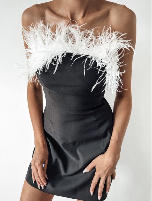 Zara pióra mała czarna sukienka XS