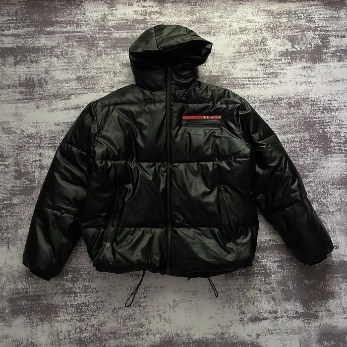 Prada Luna Rossa Red Tab Opium Black Puffer Drill