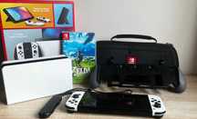 (Jak nowy) Nintendo Switch OLED, etui, uchwyt