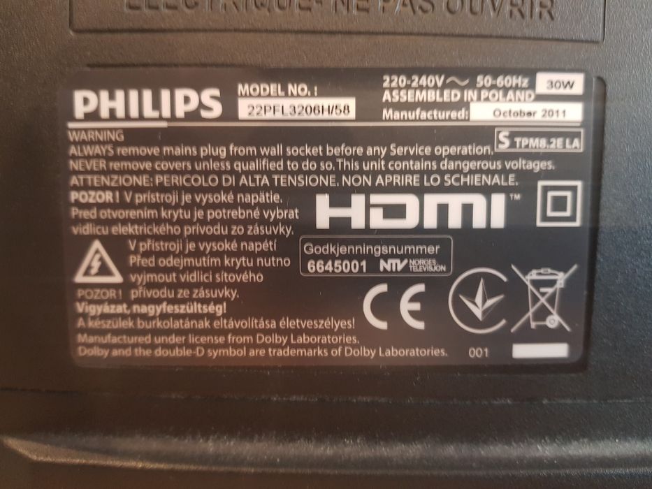 Telewizor PHILIPS 22" LED , HDMI,tuner DVBT, pilot