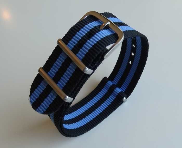 Pasek NATO do zegarka 22mm nylonowy strap czarno niebieski