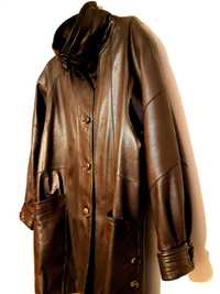 Retro, vintage kurtka, płaszcz miękka skóra naturalna, czekoladowa