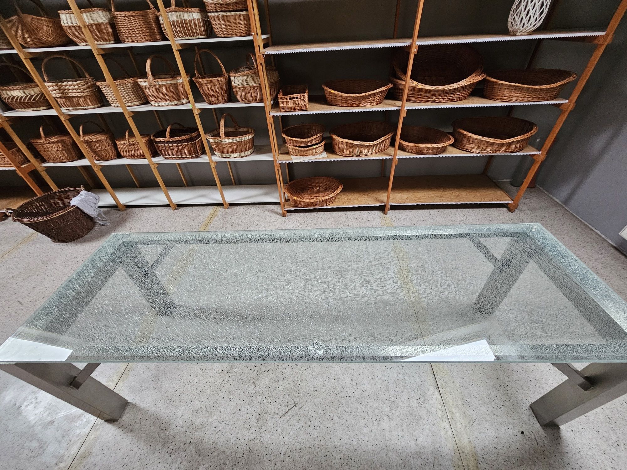 Stół ława do jadalni na ogród szyba szkło tłuczone inox